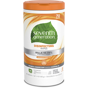 Seventh Generation Disinfecting and Cleaning Wipes, 7 x 8, White, 70/Canister