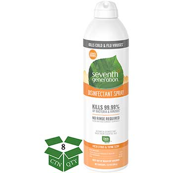 Seventh Generation Disinfectant Aerosol Sprays, Fresh Citrus/Thyme, 13.9 oz, Spray Bottle, 8/CT