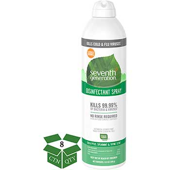 Seventh Generation Disinfectant Aerosol Sprays, Eucalyptus/Spearmint/Thyme, 13.9 oz, Spray, 8/CT
