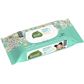 Seventh Generation Free &amp; Clear Baby Wipes, White, Unscented, 64/Pack