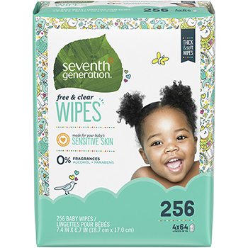 Seventh Generation Free &amp; Clear Baby Wipes, Refill, White, Unscented, 256/Pack