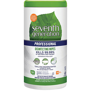 Seventh Generation Disinfection Multi-Surface Wipes, Lemongrass Citrus Scent, 70 Wipes per Container, 6/CT