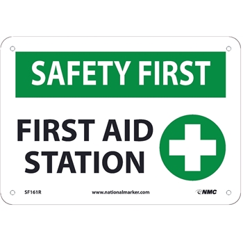 NMC Sign, First Aid Station, 7&quot;X10&quot;, .050&quot; Thick, Rigid Plastic