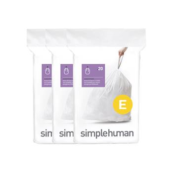 simplehuman&#174; Code E Custom Fit Trash Can Liner, 4 refill packs (60 Count), 20 L/ 5.2 gal, 240/Carton