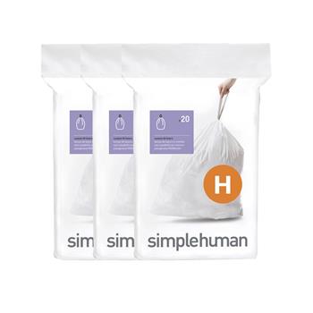 simplehuman&#174; Code H custom fit liners, 25 Liter/9 Gallons, 4 Refill Packs (60 Count), 240/Carton