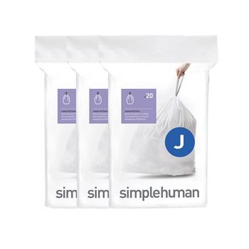simplehuman&#174; Code J custom fit liners, 45 Liter/12 Gallons, 4 Refill Packs (60 Count), 240/Carton