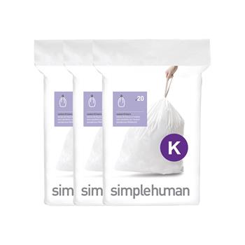 simplehuman Code K Custom Fit Liners, 30-45 L/9-12 Gallons, 60/PK, 4 PK/CT