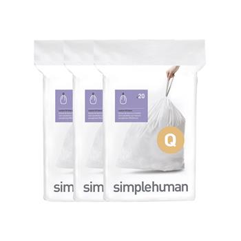 simplehuman&#174; Code Q Custom Fit Liners, 4 Refill Packs (60 Count), 65 Liters/17 Gallons, 240/Count