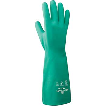 SHOWA 747 Nitrile Glove, Unlined, Chemical Resistant, Green, Large, 6/PK