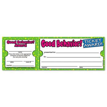 Scholastic Good Behavior Ticket Awards, 8 1/2w x 2 3/4h, 100 2-Part Tickets/Pack