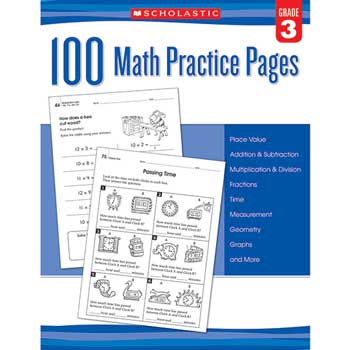 Scholastic 100 Math Practice Pages, 3rd