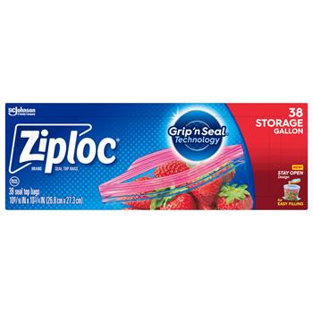 Ziploc Gallon Storage Bags, 1 gal, Plastic, 10-9/16&quot; x 10-3/4, Clear, 38 Bags/Box