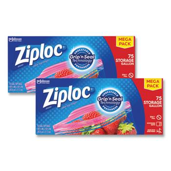 Ziploc Seal Top Bags, 1 gal, 10.75&quot; x 10.56, Clear, 75/Pack, 2 Packs/BX