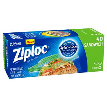 Ziploc Resealable Zipper Sandwich Bags, Clear, 40/Box