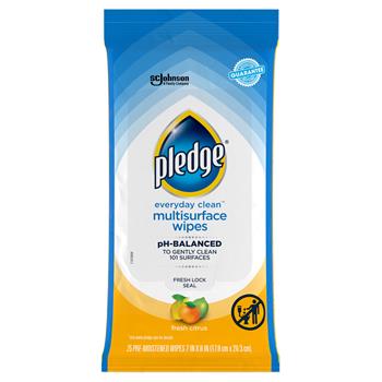 Pledge&#174; Multi-Surface Cleaner Wet Wipes, Cloth, 7 x 10, 25/Pack