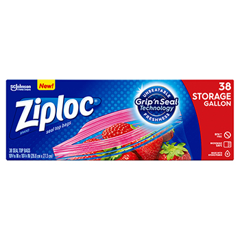 Ziploc&#174; Double Zipper Storage Bags, Plastic, 1 gal, 1,75 mil, Clear, 38/Box