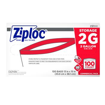Ziploc&#174; Double Zipper Bags, Plastic, 2gal, Clear w/Write-On Panel, 100/CT