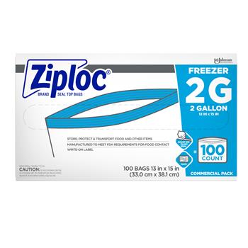 Ziploc&#174; Commercial Resealable Freezer Bag, Zipper, 2gal, 13 x 15 1/2, Clear, 100/CT