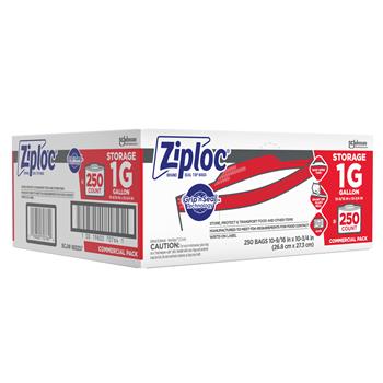 Ziploc Storage Bags, 1 gal, Seal Top, 1.75 mil, Plastic, 10-9/16&quot; x 10-3/4&quot;, Clear, 250 Bags/Box
