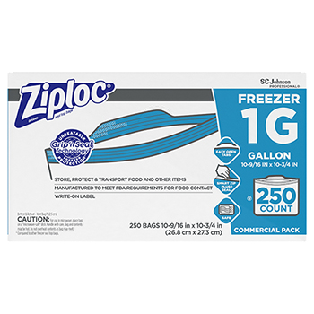 Ziploc&#174; Double-Zipper Freezer Bags, 1gal, 2.7mil, Clear w/Label Panel, 250/CT