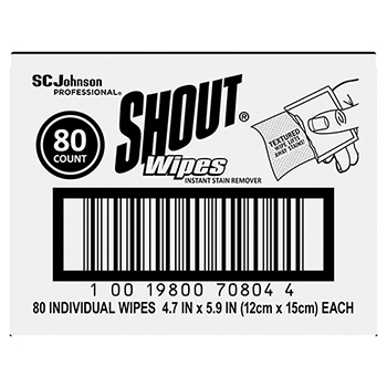 Shout&#174; Wipe &amp; Go Instant Stain Remover, 4.7 x 5.9, 80 Packets/Carton