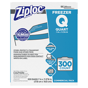 Ziploc&#174; Double Zipper Freezer Bags, 1qt, 2.7mil, 7 x 7 3/4, Clear w/Label, 300/Carton