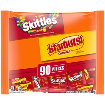 Wrigley&#39;s Fun Size Candy Assortment, Skittles/Starburst, 34.7oz Bag, 90 Pieces