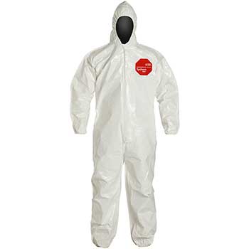 DuPont Tychem Protective Coverall, Attached Hood, Elastic Wrist &amp; Ankle, XL, White, 12/CS