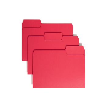 Smead SuperTab Colored File Folders, 1/3 Cut, Letter, Red, 100/Box