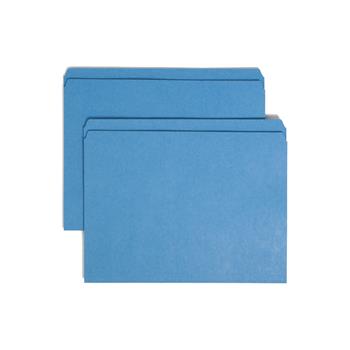 Smead File Folders, Straight Cut, Reinforced Top Tab, Letter, Blue, 100/Box