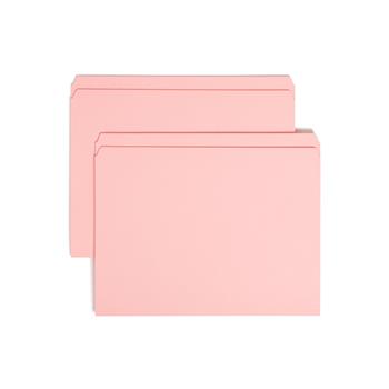 Smead File Folders, Straight Cut, Reinforced Top Tab, Letter, Pink, 100/Box