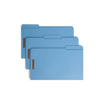 Smead Folders, Two Fasteners, 1/3 Cut Assorted, Top Tab, Legal, Blue, 50/Box