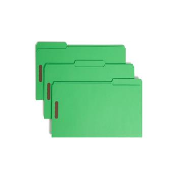 Smead Folders, Two Fasteners, 1/3 Cut Assorted Top Tab, Legal, Green, 50/Box