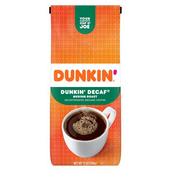 Dunkin&#39; Ground Coffee, Dunkin&#39; Decaf&#174;, 12 oz. Bag, 6/CS