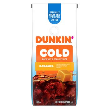 Dunkin&#39; Ground Coffee, Caramel, For Cold Coffee, 10 oz, 6 Bags/Case