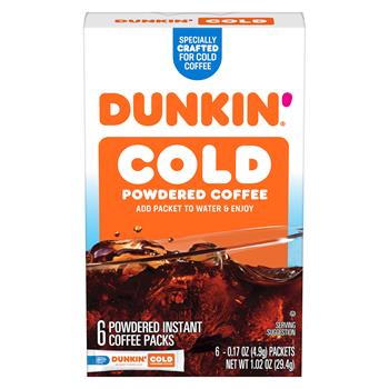 Dunkin&#39; Powdered Instant Coffee Packets, For Cold Coffee, 0.17 oz, 6 Packets/Box