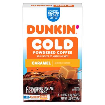 Dunkin&#39; Caramel Powdered Instant Coffee Packets, For Cold Coffee, 0.17 oz, 6 Packets/Box