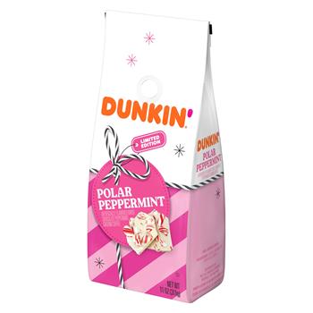 Dunkin&#39; Caffeinated Ground Coffee, 11 oz., Polar Peppermint, 6 Bags/Case