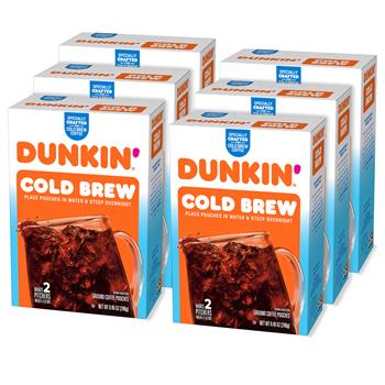 Dunkin&#39; Cold Brew Coffee Packs, Smooth &amp; Rich Ground Coffee, 8.46-Ounce, Pack of 4, 6/CS
