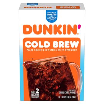 Dunkin&#39; Cold Brew Coffee Packs, Smooth &amp; Rich Ground Coffee, 8.46-Ounce, Pack of 4