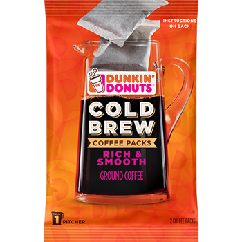 Dunkin&#39; Donuts&#174; Cold Brew Coffee Packs, Smooth &amp; Rich Ground Coffee, 8.46-Ounce, Pack of 4, 6/CS