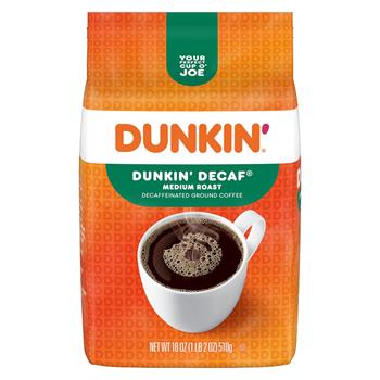 Dunkin&#39; Donuts Decaf Ground Coffee, Medium Roast, 18 oz