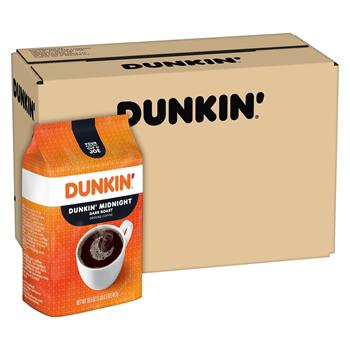 Dunkin&#39; Donuts Ground Coffee, Midnight Dark Roast, 16.5 oz, 6 Bags/Case