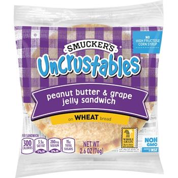 Smucker&#39;s Uncrustables Peanut Butter and Grape Jelly Wheat Sandwich, 2.6 oz, 48/Pack