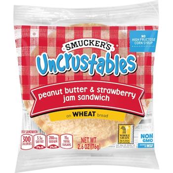 Smucker&#39;s Uncrustables Peanut Butter and Strawberry Jam Wheat Sandwich, 2.6 oz, 48/Pack