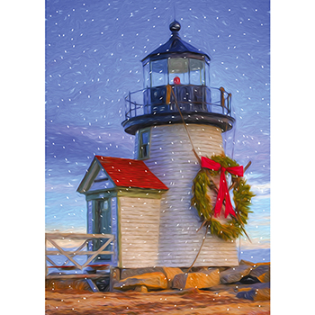 W.B. Mason Co. Custom Holiday Card, Lighthouse at Christmas