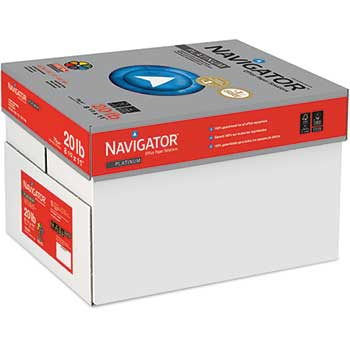 Navigator Platinum Paper, 99 Brightness, 20 lb, 8.5&quot; x 11&quot;, White, 500 Sheets/Ream, 10 Reams/Carton