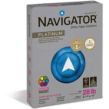 Navigator Platinum Paper, 99 Brightness, 28 lb, 8.5&quot; x 11&quot;, White, 500 Sheets/Ream