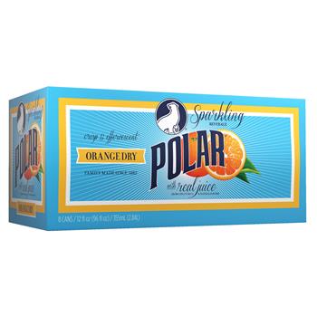 Polar Soft Drinks, Orange Dry, 12 oz Can, 8/PK