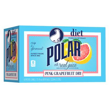 Polar Soft Drinks, Diet Grapefruit Dry, 7.5 oz Can, 6/PK